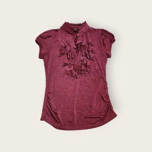 Vintage Y2k Soulmates pink ruffled collared neckline ruched sides twee shirt